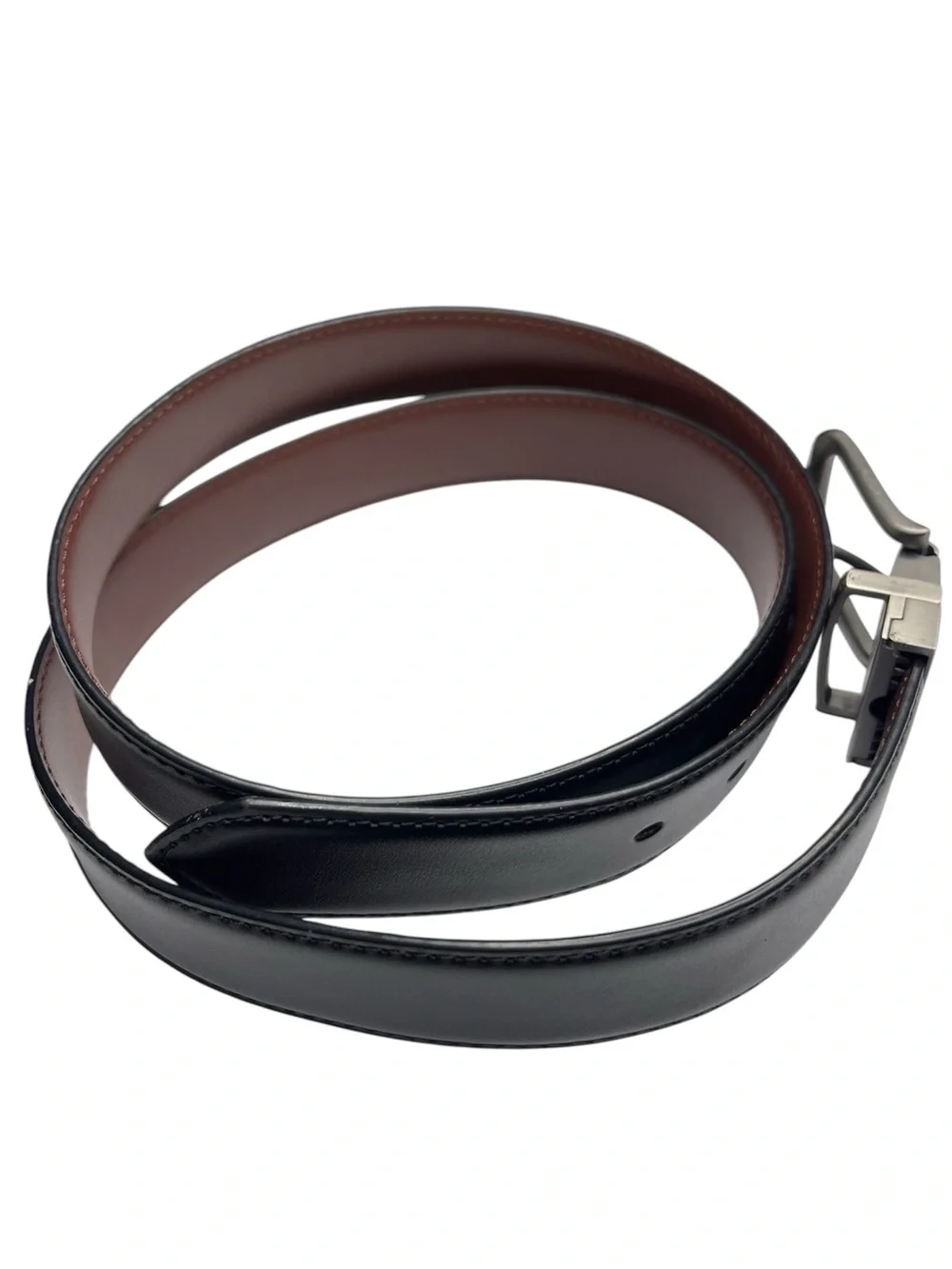 BULLIANT Men's Reversible Leather Dress Belt Black/Brown Silver Swivel Buckle 42